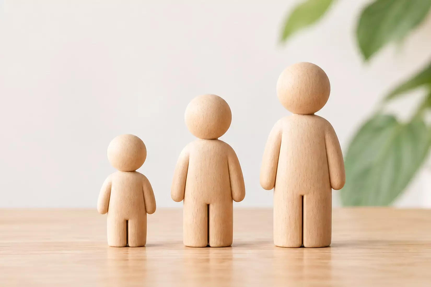 Illustration représentant une figurine en bois d'un enfant, d'un adolescent et d'un adulte.